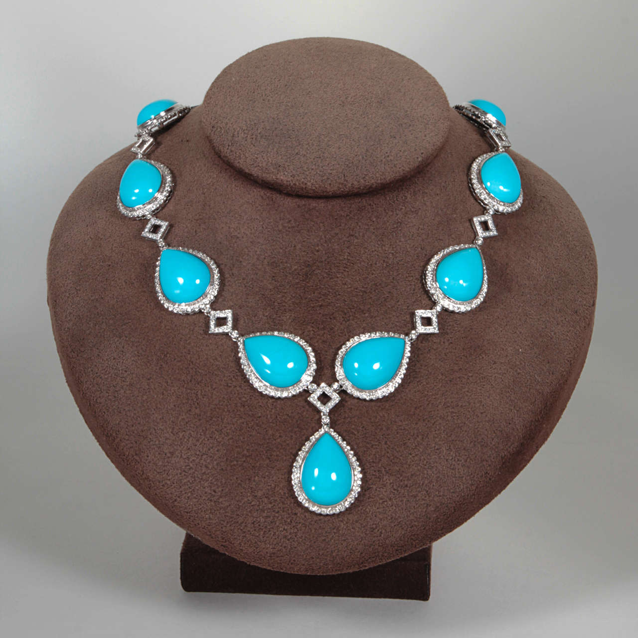 Turquoise and Diamond Necklace and Earring Set For Sale at 1stDibs