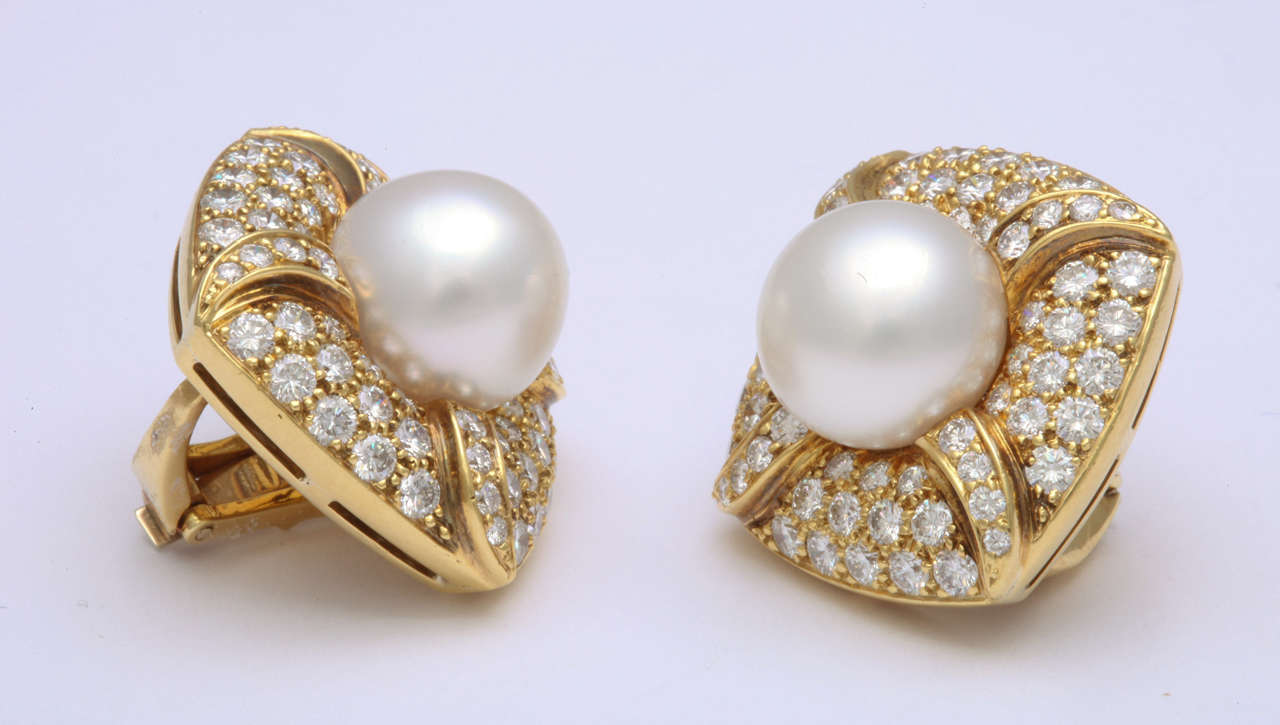 Women's South Sea Pearl Diamond Earrings For Sale