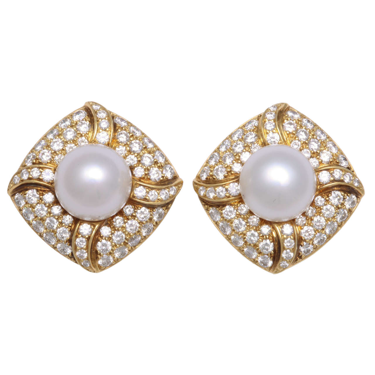 South Sea Pearl Diamond Earrings For Sale