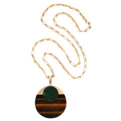 Malachite, Tiger
s Eye, and Gold Pendant on Gold Chain