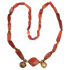 Antique African Brass Beads and Carnelian Necklace