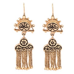 Pair of Victorian Gold Earrings with Enamel Detail. Antique Pair of Victorian Gold Earrings with Enamel Detail.