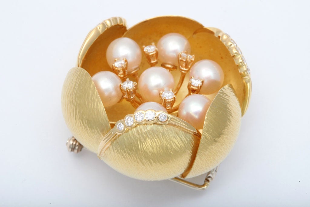 Cultured Pearl &diamond Oversized Floral Brooch 1