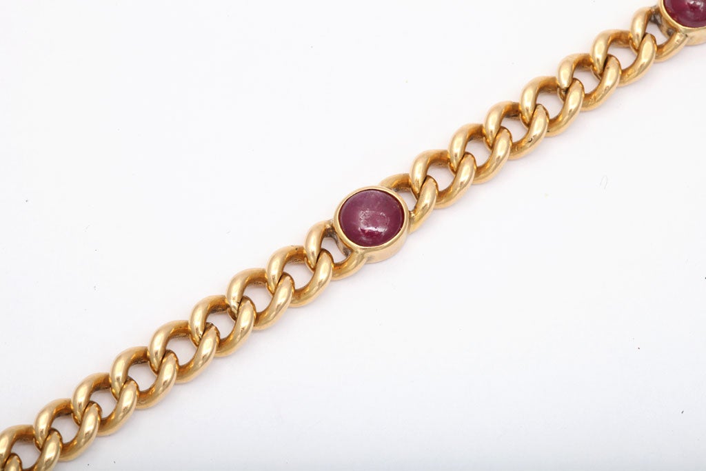 Flat Curb Chain  Bracelet With Cabochon Burmese Rubies 1