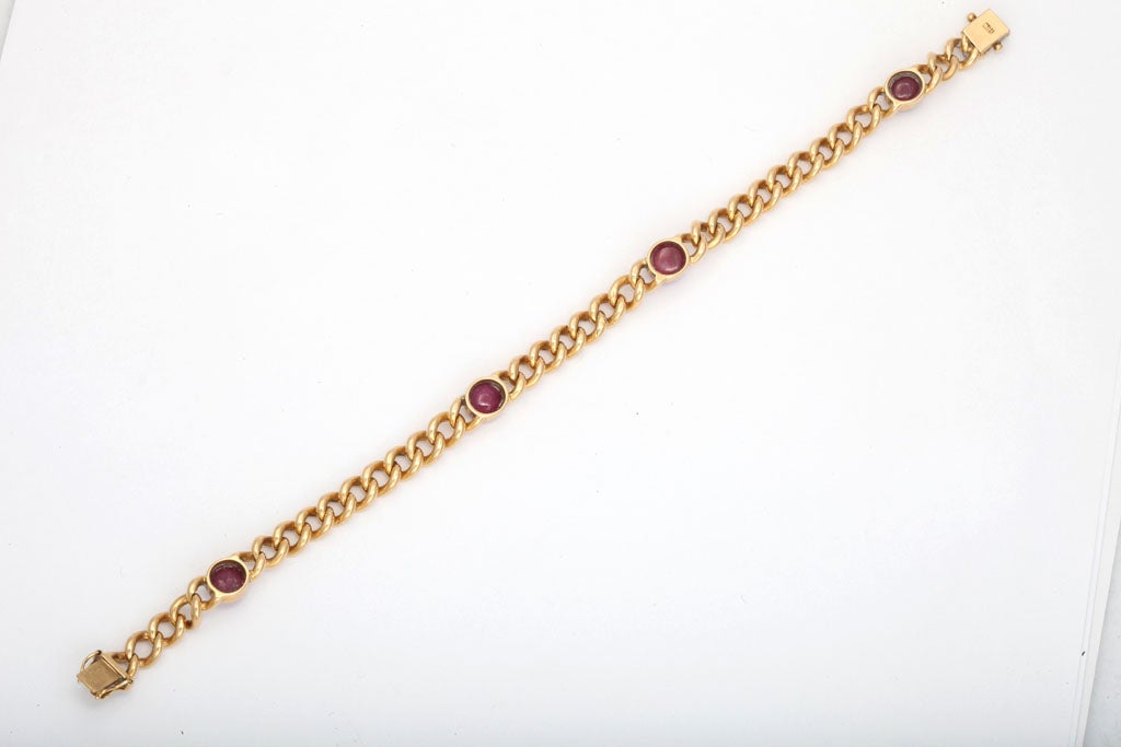 Flat Curb Chain  Bracelet With Cabochon Burmese Rubies 2