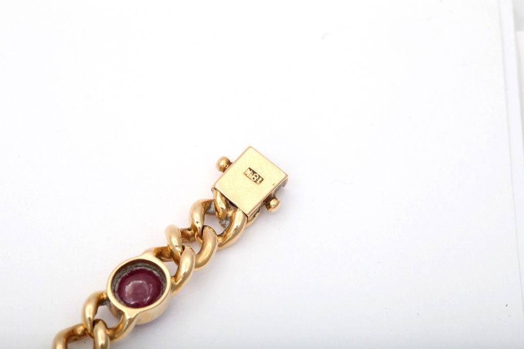 Flat Curb Chain  Bracelet With Cabochon Burmese Rubies 3