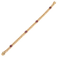 Flat Curb Chain  Bracelet With Cabochon Burmese Rubies