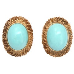 Natural Persian Turquoise  & Gold Clip On Earrings
