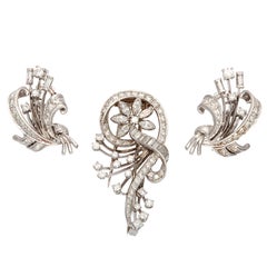 Vintage White Gold Earring & Pin Suite
