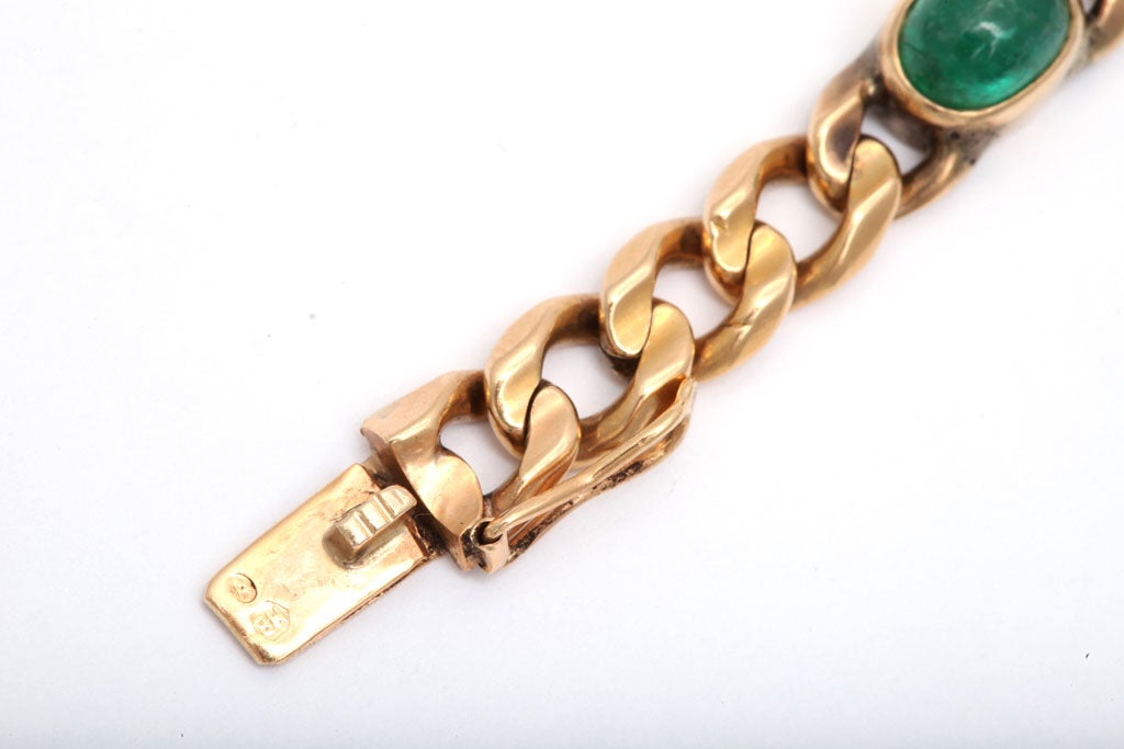 Flat Curb Link Bracelet With Cabochon Emeralds 1