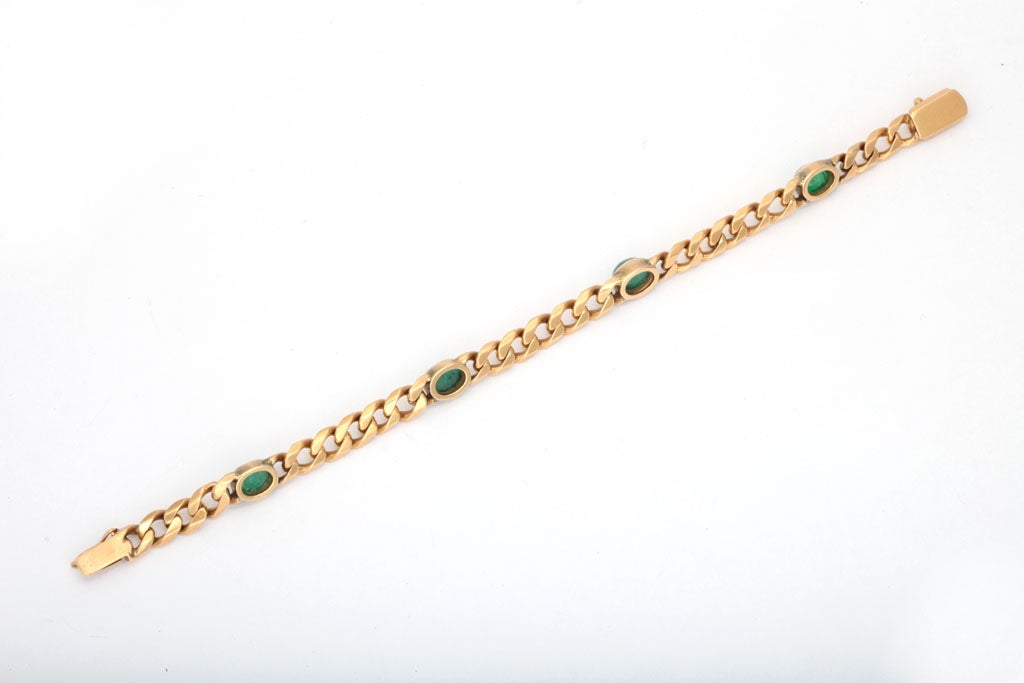 Flat Curb Link Bracelet With Cabochon Emeralds 2