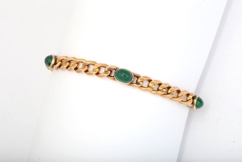 Flat Curb Link Bracelet With Cabochon Emeralds 3