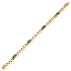 Flat Curb Link Bracelet With Cabochon Emeralds