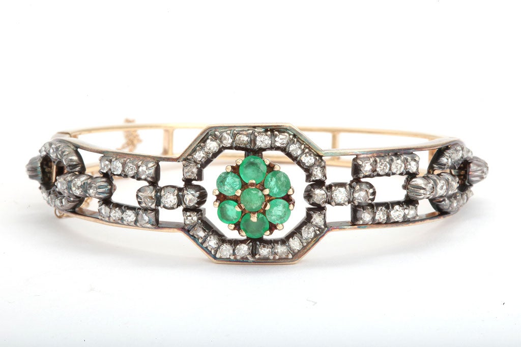 Emerald and Diamond Bangle Bracelet at 1stdibs