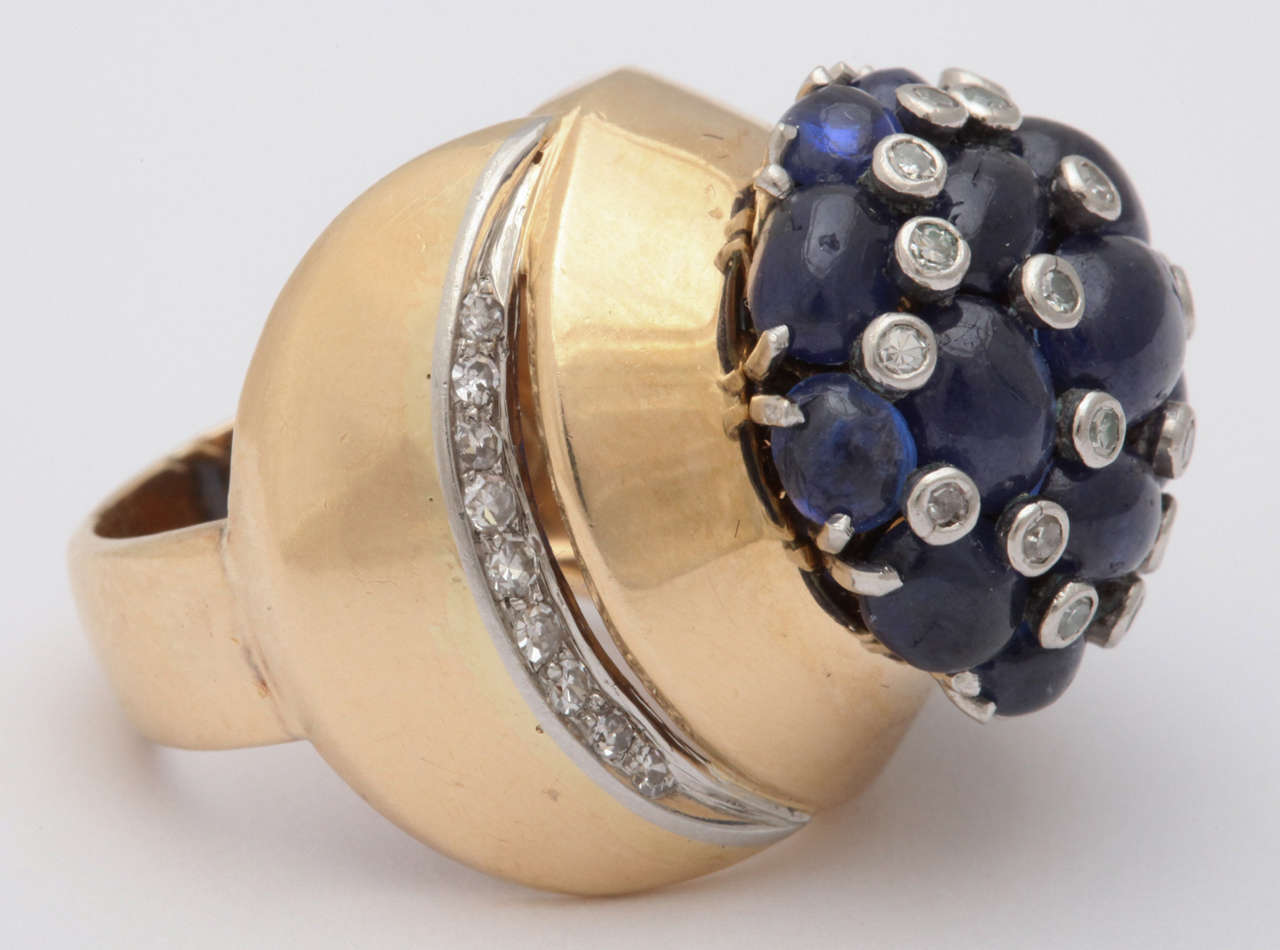 Gold Cabochon Sapphire Diamond Watch & Ring Set For Sale 2