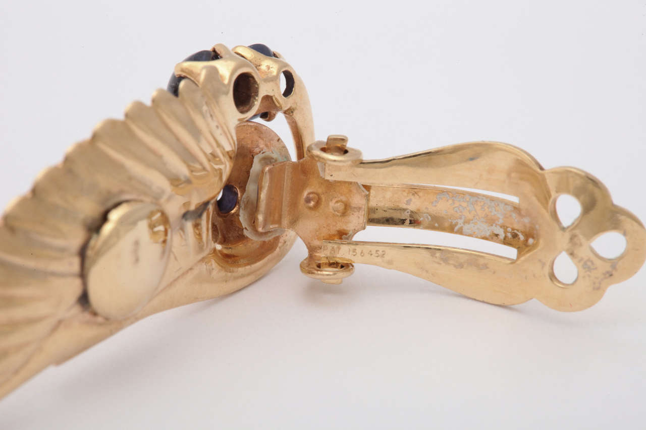 Retro Retro-Ohrringe mit Engelsflügeln aus Saphir in Gold im Angebot 1