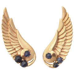 Retro Sapphire Gold Angel Wing Earrings