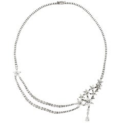 GILAN White Gold 17ct Diamond Flower Floral Asymmetrical Necklace