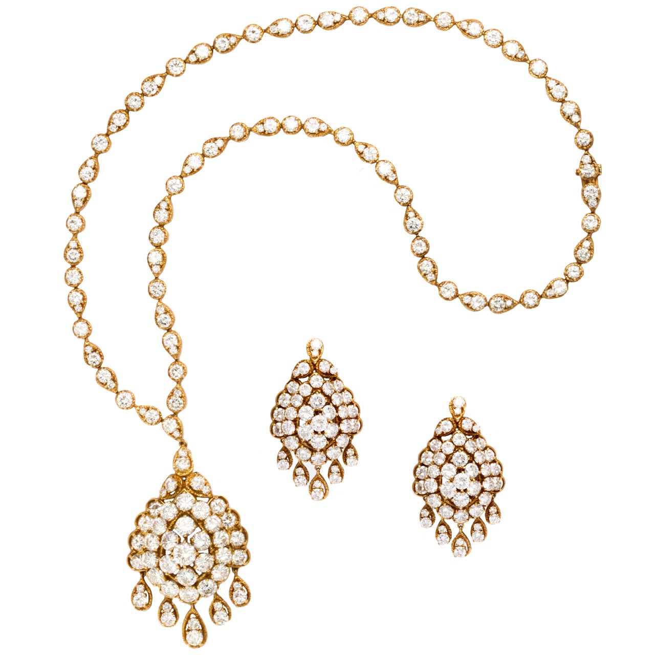 Van Cleef & Arpels Gold Diamond Necklace Earrings Set