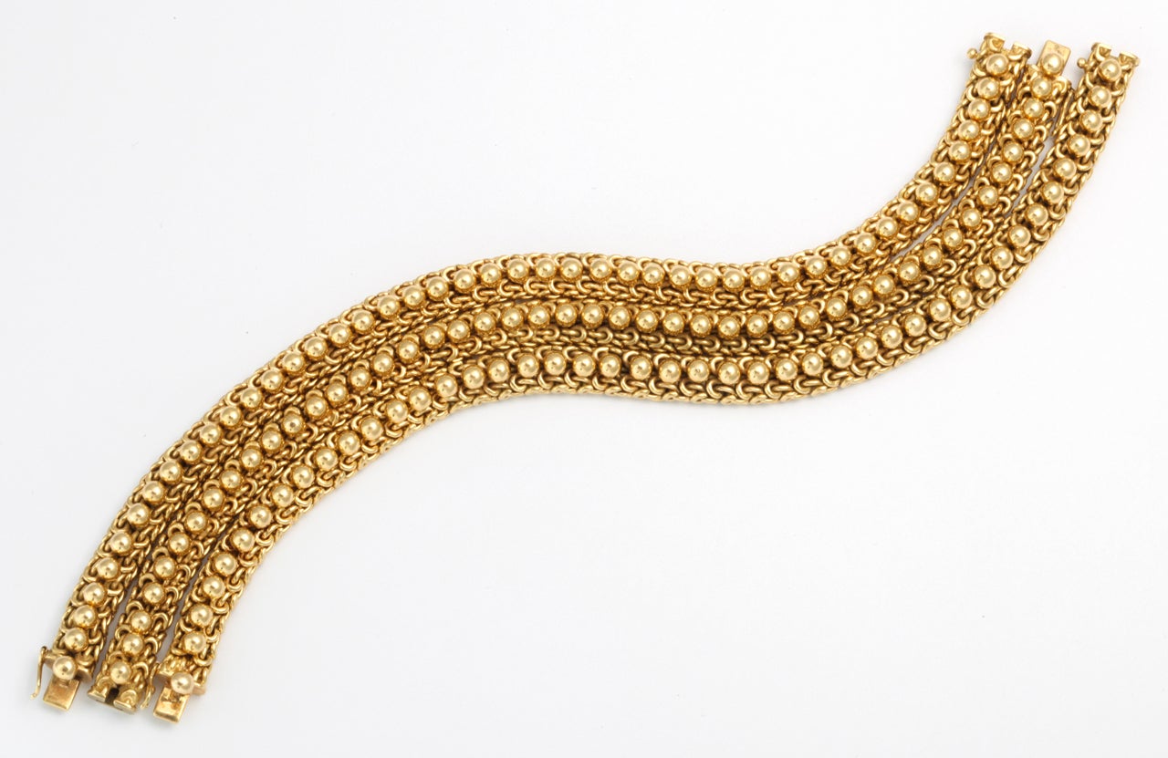 Van Cleef & Arpels Yellow Gold Studded Three Bracelets Necklace