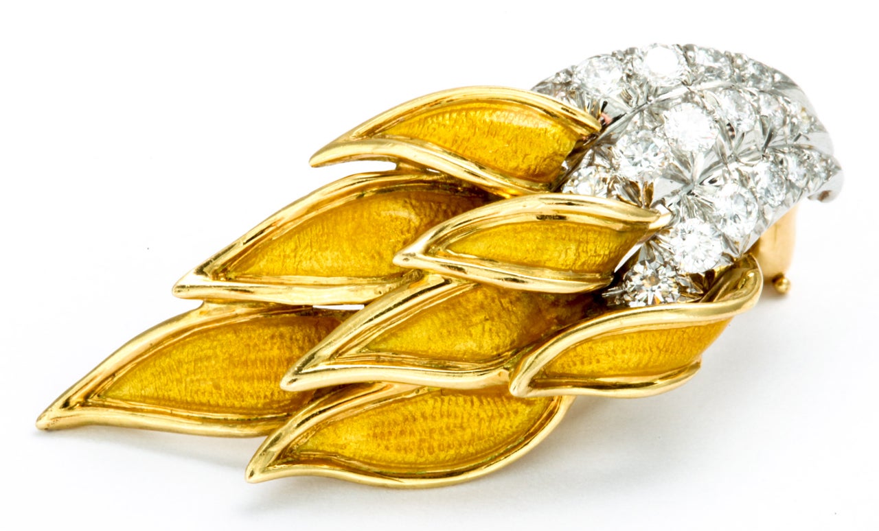 Women's TIFFANY SCHLUMBERGER Platinum Gold Diamond Enamel Flame Earrings