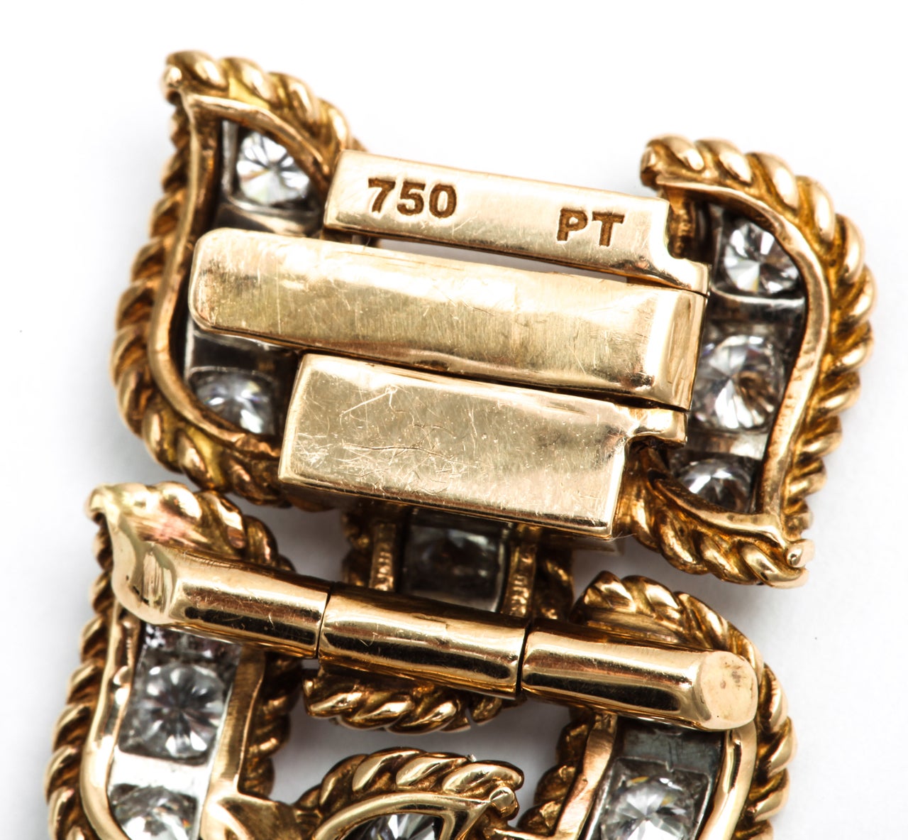 Van Cleef & Arpels Platinum Gold Diamond Three Row Link Bracelet For Sale 3