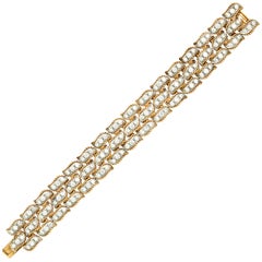 Van Cleef & Arpels Platinum Gold Diamond Three Row Link Bracelet