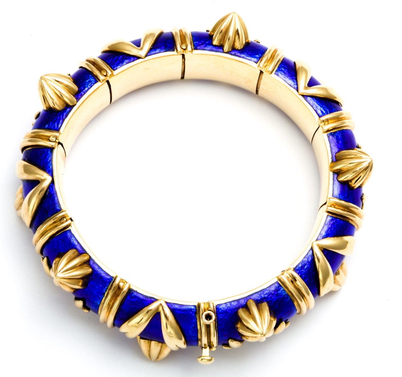 TIFFANY SCHLUMBERGER Gold Blue Enamel Spiked Bangle Bracelet For Sale 2