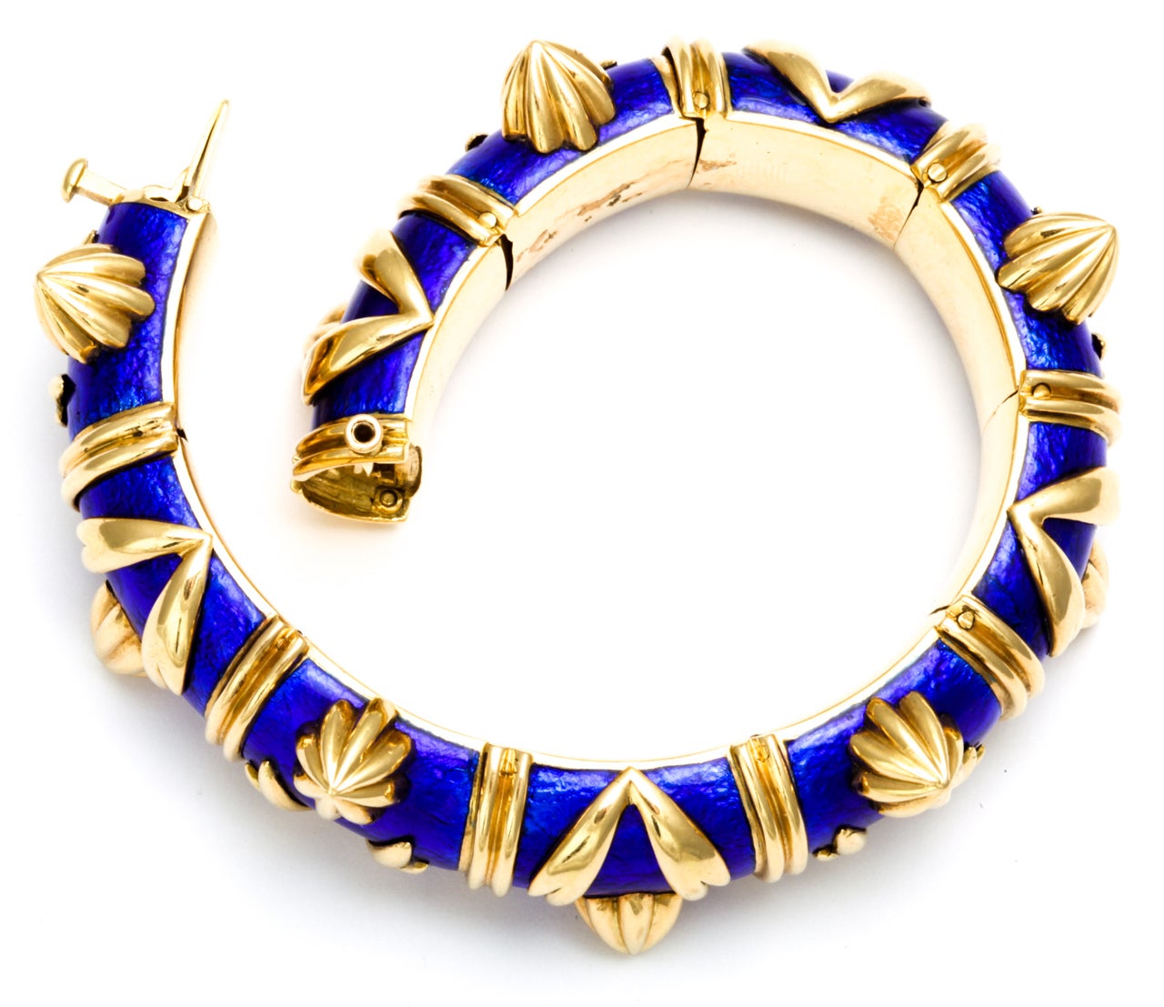 TIFFANY SCHLUMBERGER Gold Blue Enamel Spiked Bangle Bracelet For Sale 4