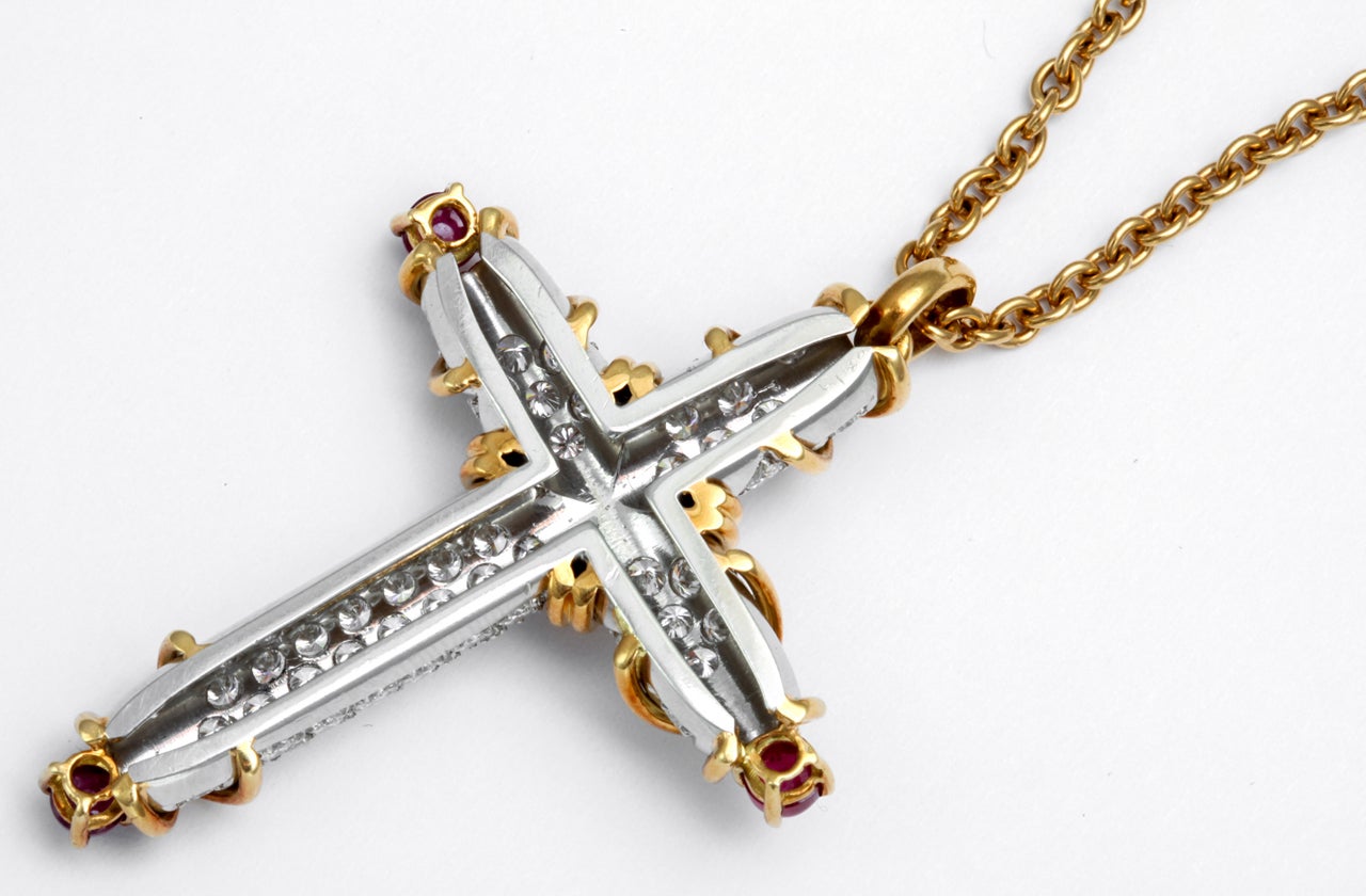 Women's TIFFANY & CO. SCHLUMBERGER Diamond Ruby Cross Chain Necklace