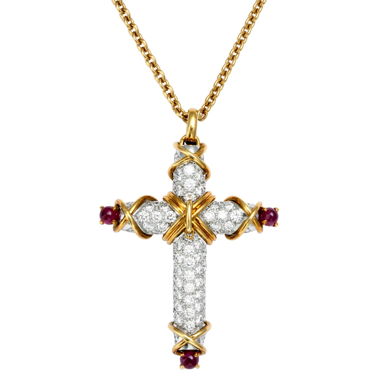 TIFFANY & CO. SCHLUMBERGER Diamond Ruby Cross Chain Necklace.
