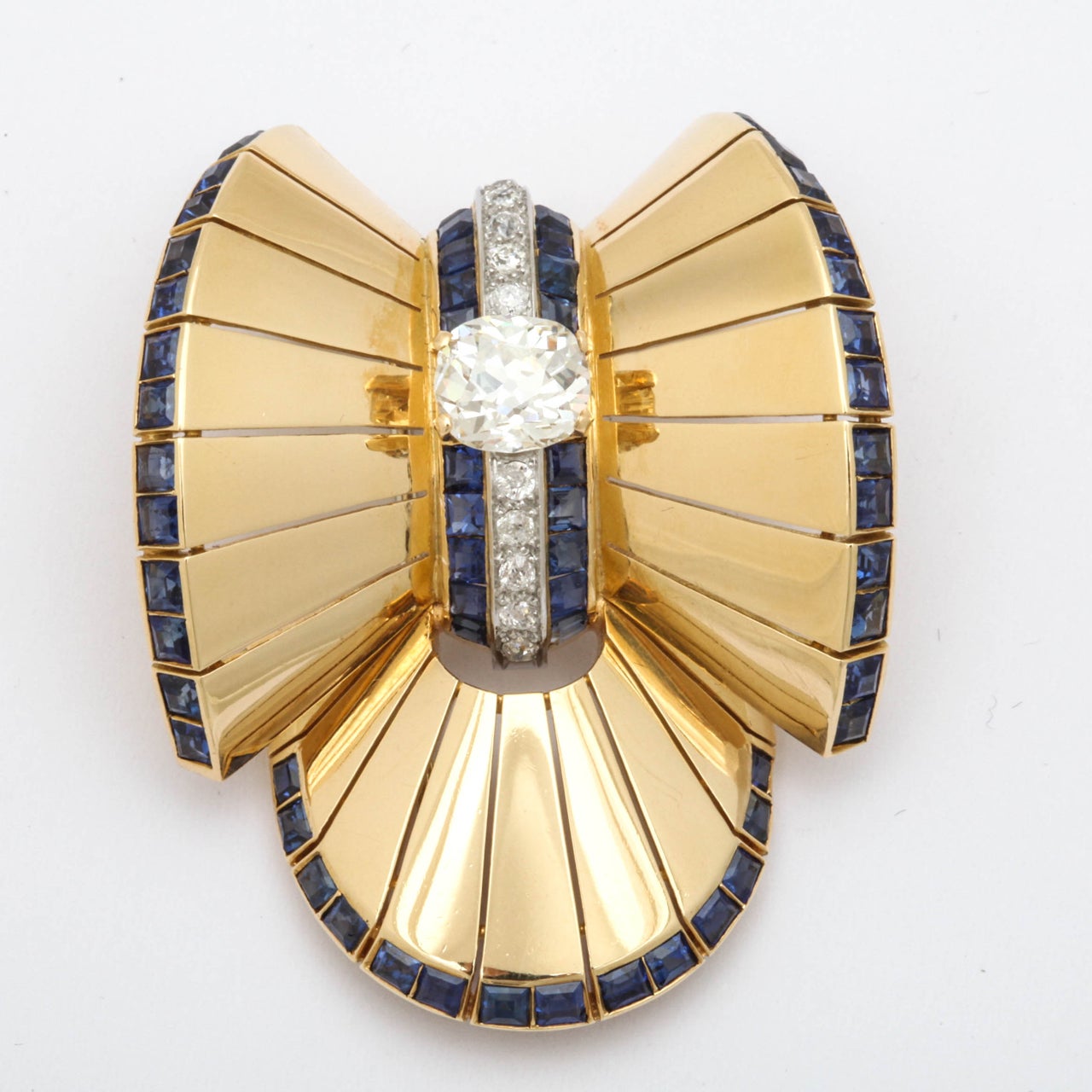 Van Cleef & Arpels Retro Gold Diamond Sapphire Pin