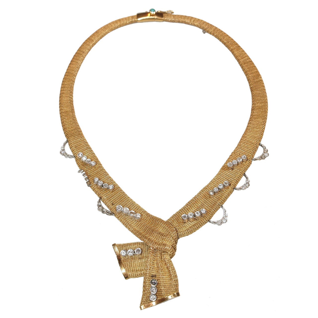 Gold Mesh and Diamond Necklace