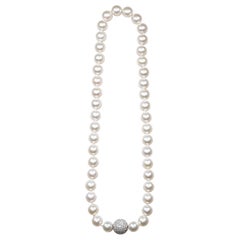 Classic Strand Pearl Necklace with Diamond Ball Clasp