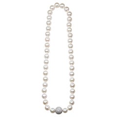 Classic Strand Pearl Necklace with Diamond Ball Clasp