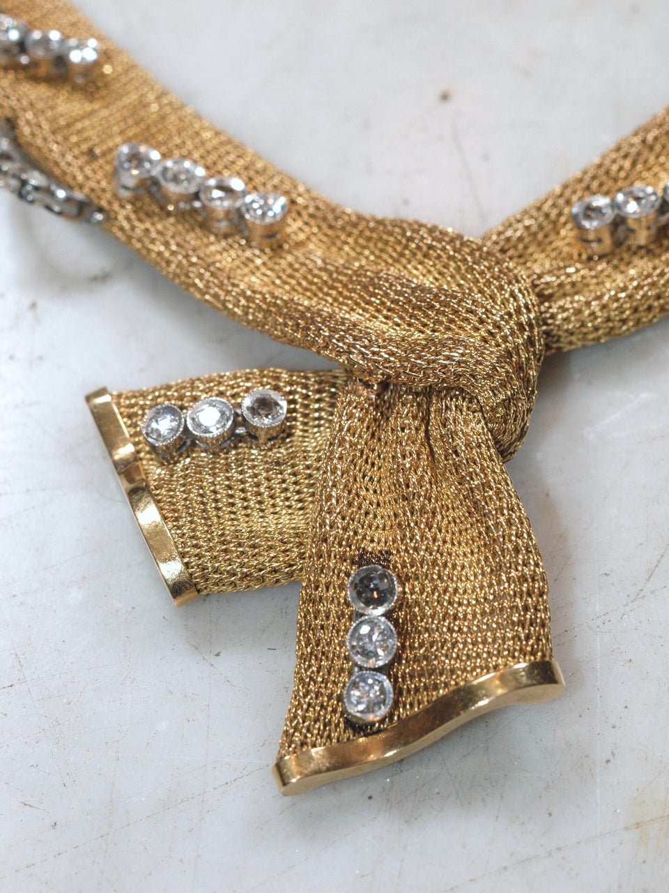Gold Mesh and Diamond Necklace at 1stDibs