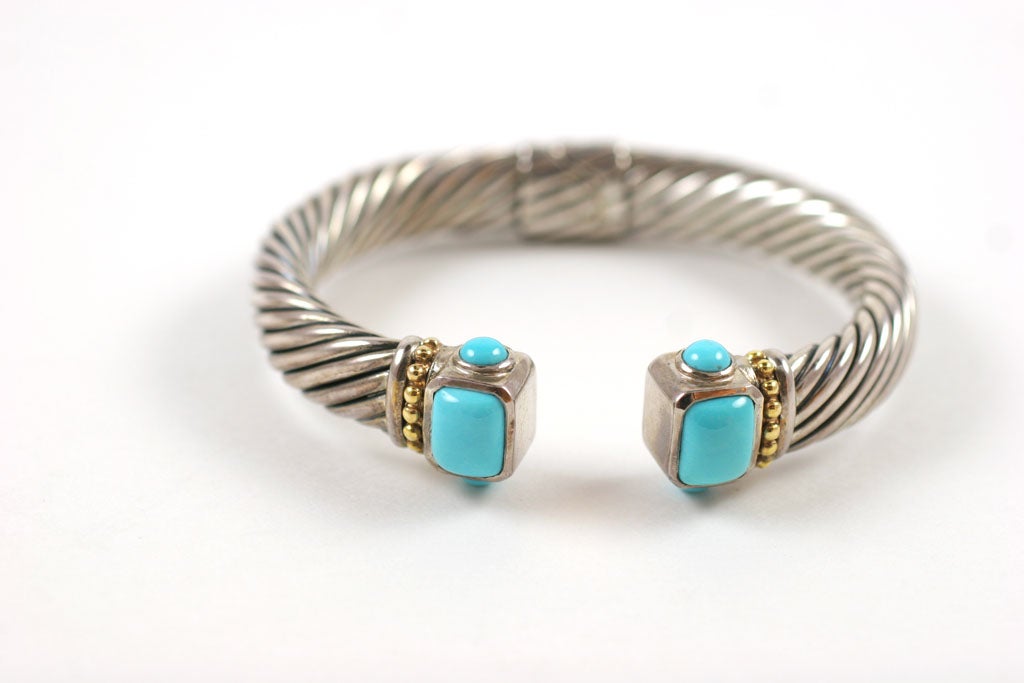 14K Gold, Sterling Silver, and Turquoise Bracelet 1
