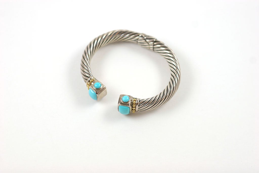 14K Gold, Sterling Silver, and Turquoise Bracelet 2