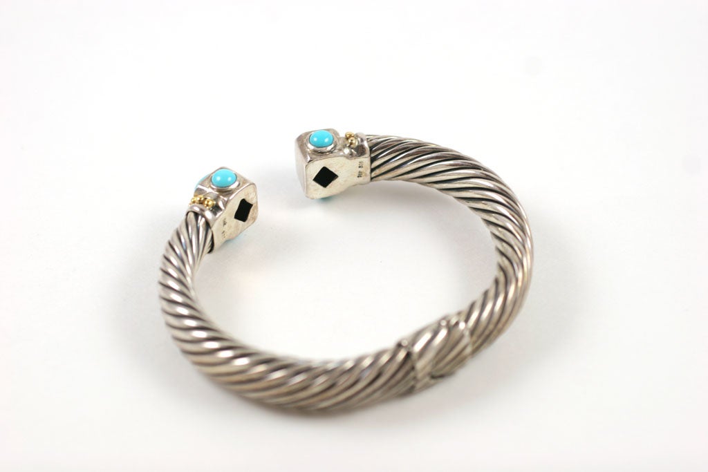 14K Gold, Sterling Silver, and Turquoise Bracelet 3