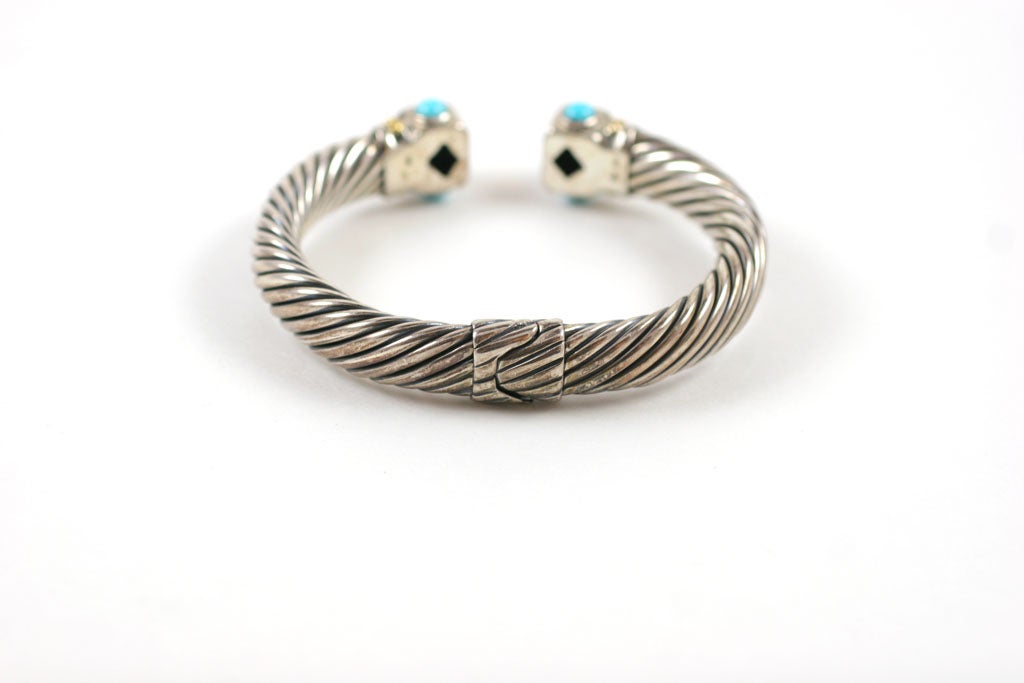 14K Gold, Sterling Silver, and Turquoise Bracelet 4
