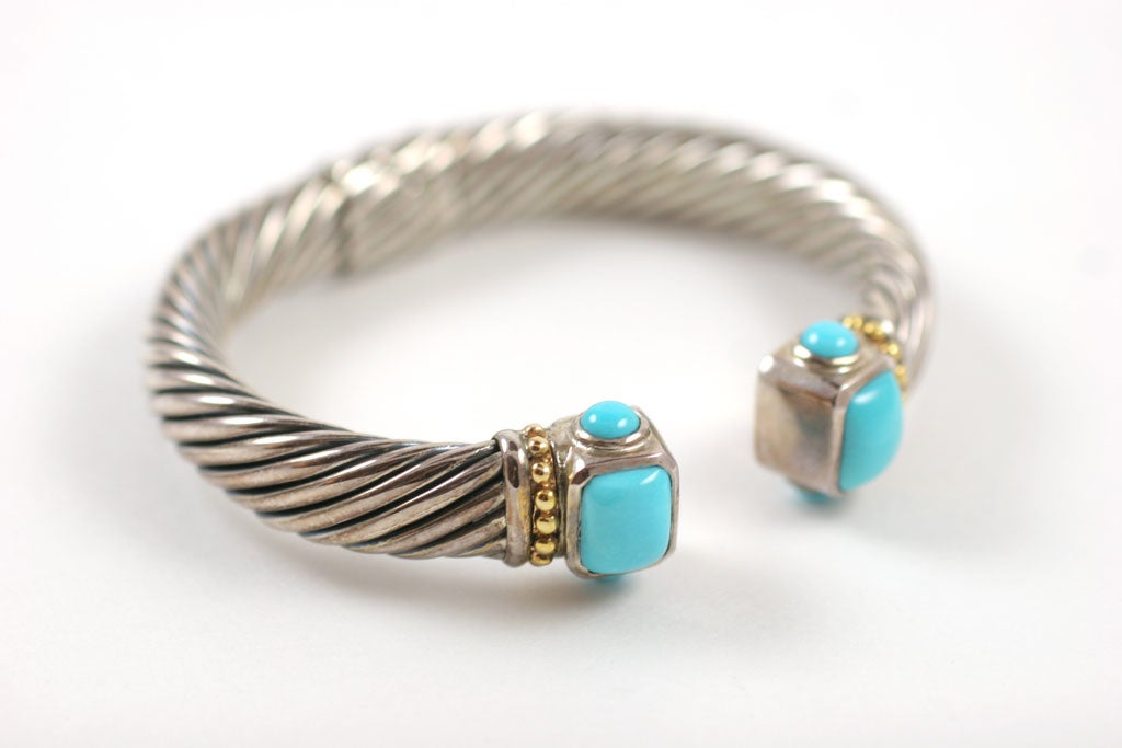 14K Gold, Sterling Silver, and Turquoise Bracelet 6