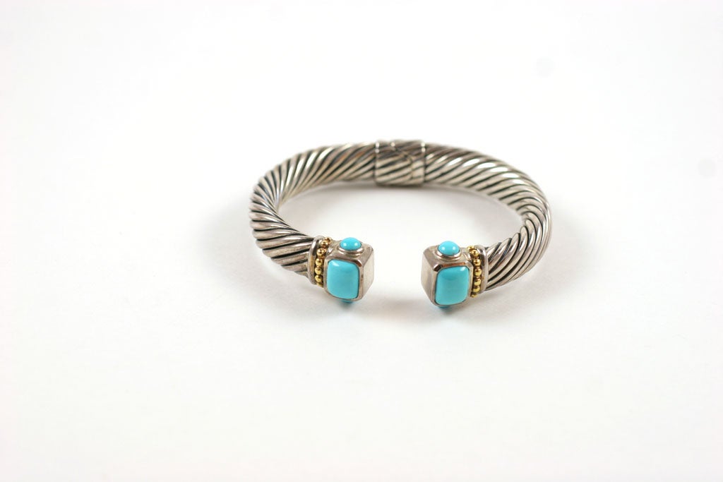 Women's 14K Gold, Sterling Silver, and Turquoise Bracelet