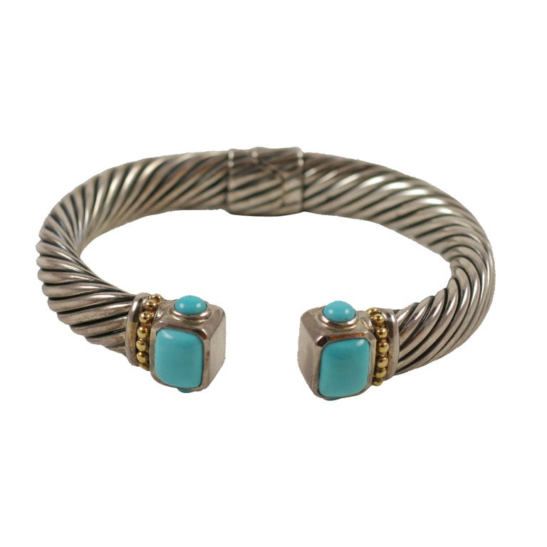 14K Gold, Sterling Silver, and Turquoise Bracelet