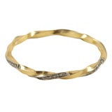 Gold and Pave Diamond Twisted Bangle Bracelet