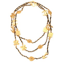 Chanel Iconic Motif Charm and Leather Long Necklace