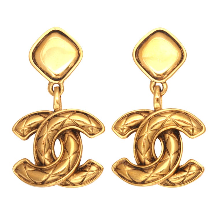 Chanel Quilted CC Dangling Earrings at 1stDibs