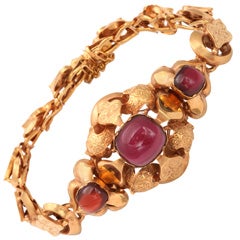 Victorian Intricate Double Link Bracelet with Cabochon Garnets