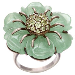 Vintage Sweet as Summer: Jade and Peridot Flower Ring