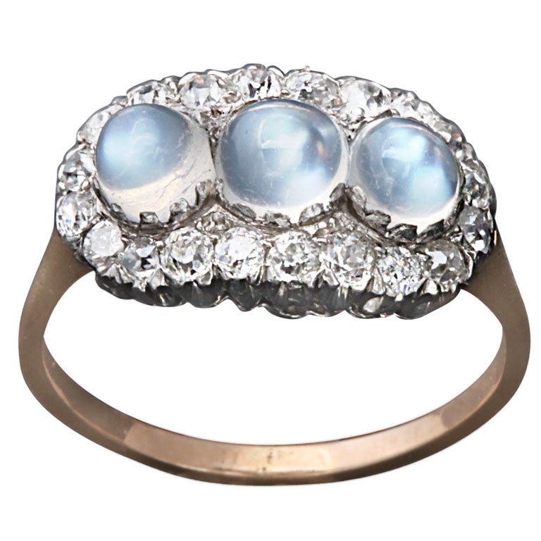 "Blue Moon" Three Moonstone Edwardian Ring