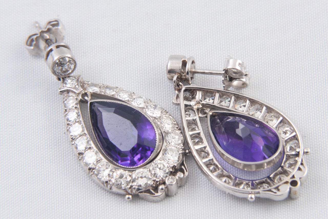 Women's Amethyst and Diamond Drop Earrings For Sale